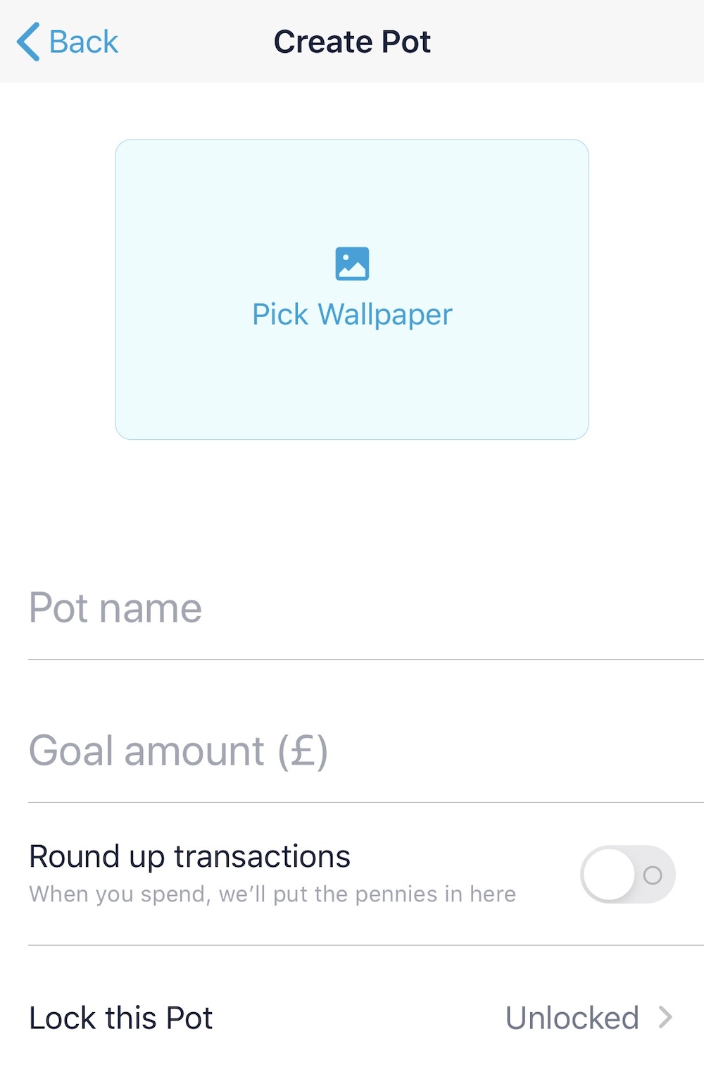 Creating a pot in Monzo